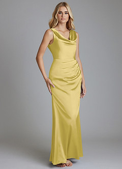 Azazie Tallie Bridesmaid Dresses Canary Mermaid Pleated Stretch Satin Dress image7