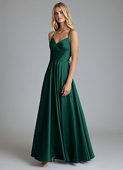 Azazie Alaia Final Sale Emerald A-Line Corset Stretch Satin Dress image4