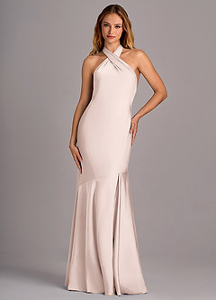 Azazie Lorena Bridesmaid Dresses Blushing Pink Mermaid Pleated Stretch Satin Dress image4