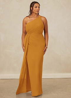 Christian Siriano Bridal for Azazie 1003 Robes de demoiselle d'honneur Robe Fourreau en Mousseline de soie Ue épaule Caramel écossais image10