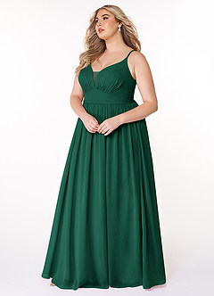 Azazie Rayna Bridesmaid Dresses Emerald A-Line V-Neck Pleated Chiffon Dress image9