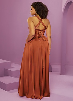 Barbie ♥ Azazie Bridesmaid Dresses Cinnamon A-Line with Pockets Stretch Satin Dress image14