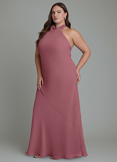Azazie Velli Abiti da Damigella Abito Sirena in Chiffon Collo alto Rosa Del Deserto image12