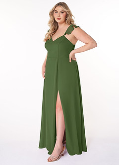 Azazie Everett Bridesmaid Dresses Olive A-Line V-neck Ruched Chiffon Dress image8