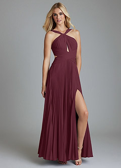 Azazie Hosanna Bridesmaid Dresses Cabernet A-Line Pleated Chiffon Dress image1