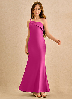 Azazie Almond Girls Formal Sukienki dla dziewczynek sypiących kwiaty Osłona Jedno ramię Satyna elastyczna Długość podłogi Sukienka image6