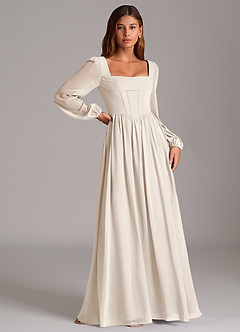 Azazie Maree Bridesmaid Dresses White Alabaster A-Line Corset Chiffon Dress image3