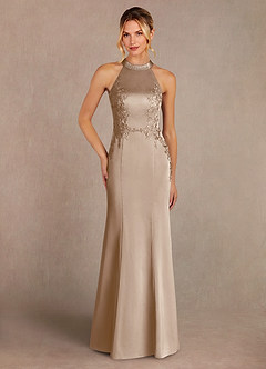 Azazie Tyra Mère de la mariée Robes Robe Sirène en Satin extensible Dentelle Taupe image1