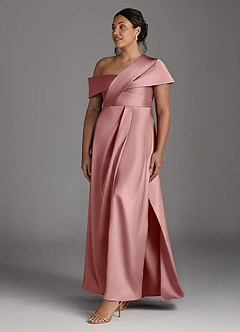 Azazie Milton Mother of the Bride Dresses Dusty Rose A-Line Pleated Stretch Satin Dress image11