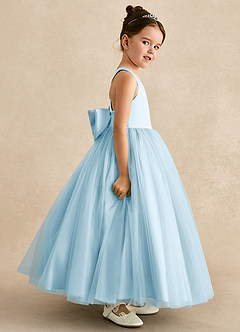 Azazie Peanut Blumenmädchenkleider A-Linie Riemen Tüll Kleid Himmelblau image3