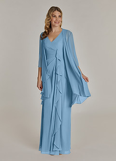Azazie Manuella Mother of the Bride Dresses Steel Blue A-Line V-Neck Pleated Chiffon Dress image1