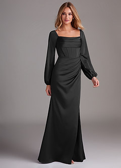 Azazie Charissa Bridesmaid Dresses Black Sheath Long Sleeve Stretch Satin Dress image6