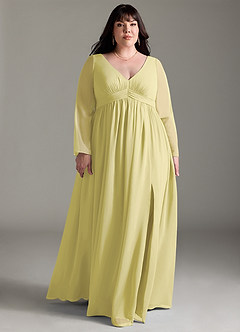 Azazie Teton Maternity Bridesmaid Dresses A-Line Long Sleeve Chiffon Floor-Length Dress image9