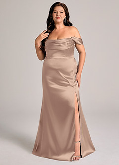 Azazie Saige Vestidos de damas de honor Vestido de Gris Pardo de Satén Metálico de Corte Recto Convertible con Vestidos sin tirantes image11