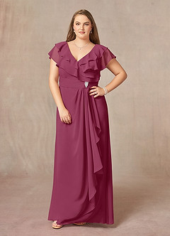 Azazie Snapdragon Mother of the Bride Dresses Mulberry A-Line V-Neck Ruched Chiffon Dress image9