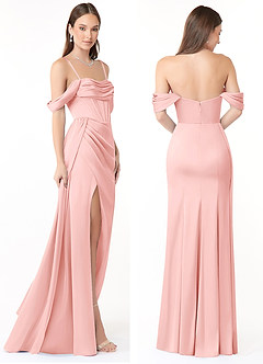 Azazie Amyra Bridesmaid Dresses Powder Pink Mermaid Off the Shoulder Stretch Satin Convertible Dress image8