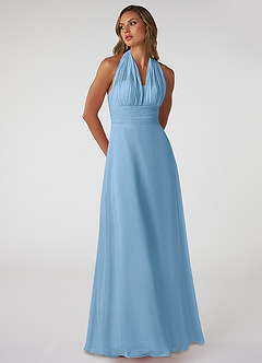 Azazie Fifi Jurken voor bruidsmeisjes Converteerbaar Jurk van Chiffon met A-Lijn Strapless Staal Blauw image6
