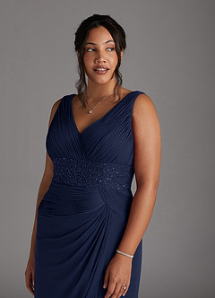 Azazie Winona Mother of the Bride Dresses Dark Navy Mermaid Sequins Mesh Dress image11