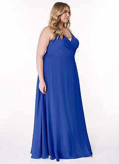 Azazie Davis Bridesmaid Dresses Royal Blue A-Line V-Neck Chiffon Dress image10