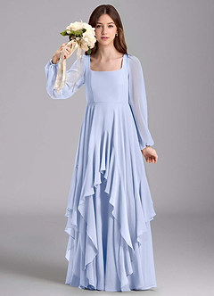 Azazie Clara Junior Vestido de Hielo de Gasa de Corte en A con Blusón image3