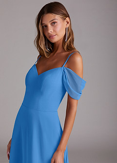 Azazie Marley Abiti da Damigella Abito Convertibile A-Line in Chiffon a Spalla Scoperta Blue Jay image8