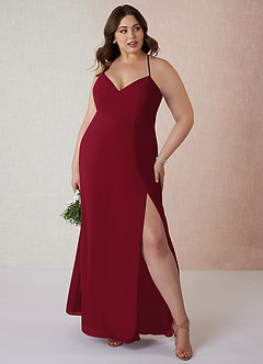 Azazie Manila Brautjungfernkleider Etui V-Hals Chiffon Kleid Burgunderrot image7