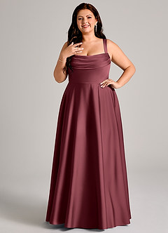 Azazie Shaude Brautjungfernkleider A-Linie Plissee Stretch-Satin Kleid Merlot image8