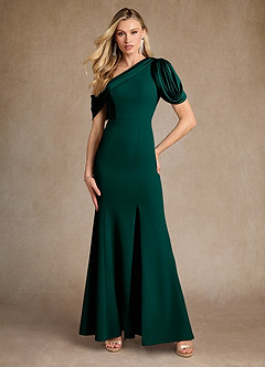 Azazie Paris Mère de la mariée Robes Robe Sirène en Crêpe Élastique Plissée Vert Pin image4