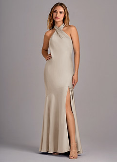 Azazie Lorena Robes de demoiselle d'honneur Robe Sirène en Satin extensible Plissée Givre image7