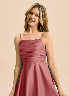 Azazie Miko Junior Abito A-Line in Raso Elasticizzato Plissettato Rosa Antica image8