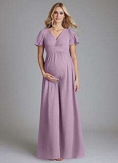 Azazie Verna Maternity Bridesmaid Dresses A-Line V-Neck Ruched Chiffon Floor-Length Dress image1