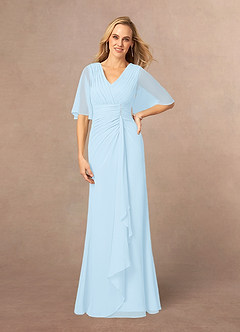 Azazie Carson Mother of the Bride Dresses Sky Blue A-Line V-Neck Lace Chiffon Dress image1