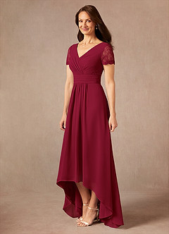 Azazie Polly vestidos de madre de la novia Vestido de Borgoña de Gasa de Corte En A con Encaje image6