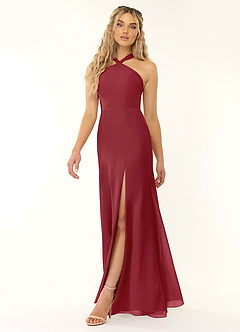 Azazie Rue Abiti da Damigella Abito A-Line in Chiffon con Scollo Halter Melograno image4