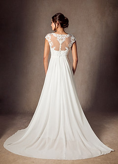 Azazie Brynslee Hochzeitskleider A-Linie Schaufel Pailletten Chiffon Kleid Diamantweiß image2