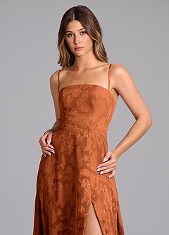 Azazie Wren Bridesmaid Dresses Burnt Orange A-Line Strapless Floral Burnout Dress image2