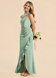 Azazie Thea Junior Agave Sheath Ruched Stretch Satin Dress image1