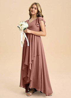 Azazie Caria Junior Cedar Rose A-Line Pleated Chiffon Dress image5