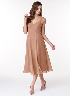 Azazie Clarissa Bridesmaid Dresses Champagne Rose A-Line V-Neck Chiffon Dress image4