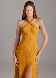 Azazie Rue Robes de demoiselle d'honneur Robe Trapèze en Blumen-Burnout Plissée Caramel écossais image5