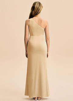 Azazie Akilah Junior Gold Sheath Pleated Stretch Satin Dress image6