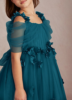 Azazie Shaylee vestidos de niña de las flores Vestido de Azul Tinta de Tul de Corte En A con Vestidos sin tirantes image2