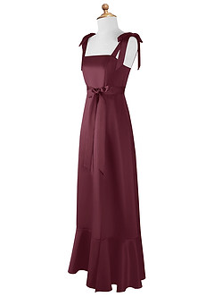 Azazie Barbara Junior Cabernet A-Line Bow Matte Satin Dress image8