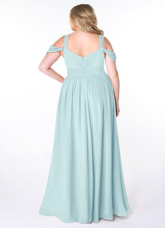 Azazie Lianne Bridesmaid Dresses Sea Glass A-Line Off the Shoulder Chiffon Dress image8