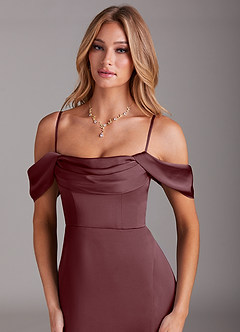 Azazie Saige Brautjungfernkleider Etui Schulterfrei Stretch-Satin Kleid Sangria image2