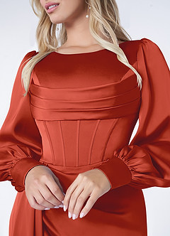 Azazie Raye Brautjungfernkleider Meerjungfrau-Linie Langarm Stretch-Satin Kleid Rost image5