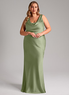 Azazie Rylina Bridesmaid Dresses Pistachio Mermaid Stretch Satin Dress image9