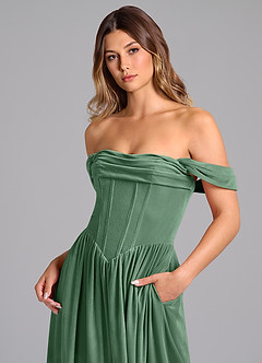 Azazie Hattie Robes de demoiselle d'honneur Robe Trapèze en velours Rayé Eucalyptus image2