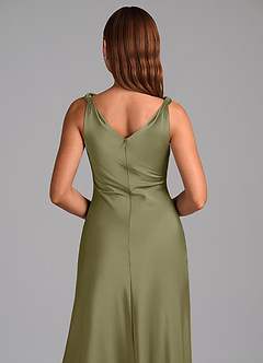 Azazie Nerine Brudtärnklänningar Klä av A-Linje i Stretch Satin Plisserad Pistasch image2