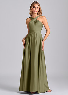 Azazie Dixie Bridesmaid Dresses Pistachio A-Line Pleated Stretch Satin Dress image4